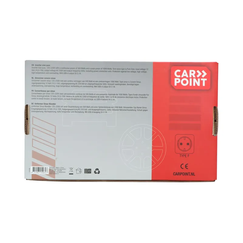 Uitverkoop Carpoint Pure Sinus Omvormer 12v>230v 500w