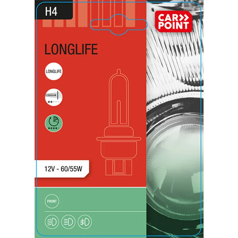 Carpoint halogeen autolamp LongLife H4 60/55W Garantie Inbegrepen