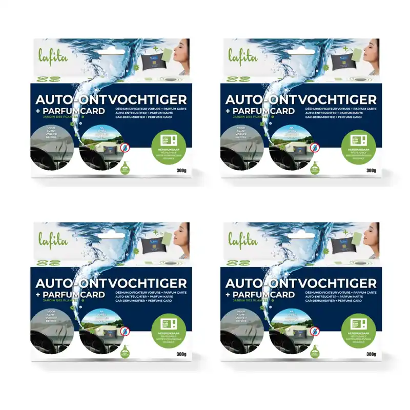 Modern Lafita Auto Vochtvanger - 4 stuks - 400 gram - herbruikbare vochtvreter - incl. 4 parfumkaarten