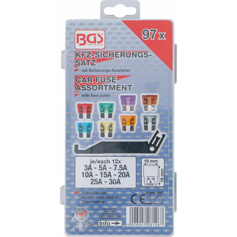 Bgs Assortiment Autozekering Inclusief Zekeringtrekker 97-delig (bgs-8126) Snelle Levering