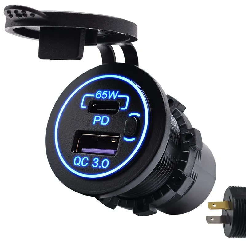 Proride 12v Usb/usb C Autolader 2 Poorten Inbouw Met Schakelaar - 65w - Qc3.0 - Usb Stopcontact Voor Op = Op