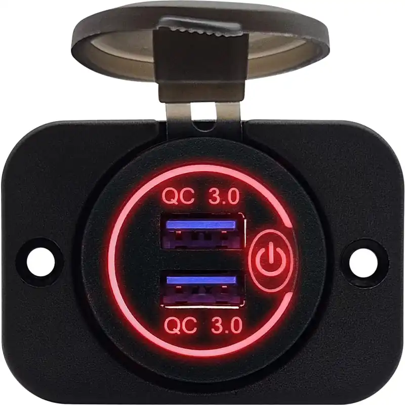 Dagaanbieding Proride 12v Usb Stopcontact 2 Poorten Inbouw Met Schakelaar - Qc3.0 - Pusb1qc-r - Usb Autolader,
