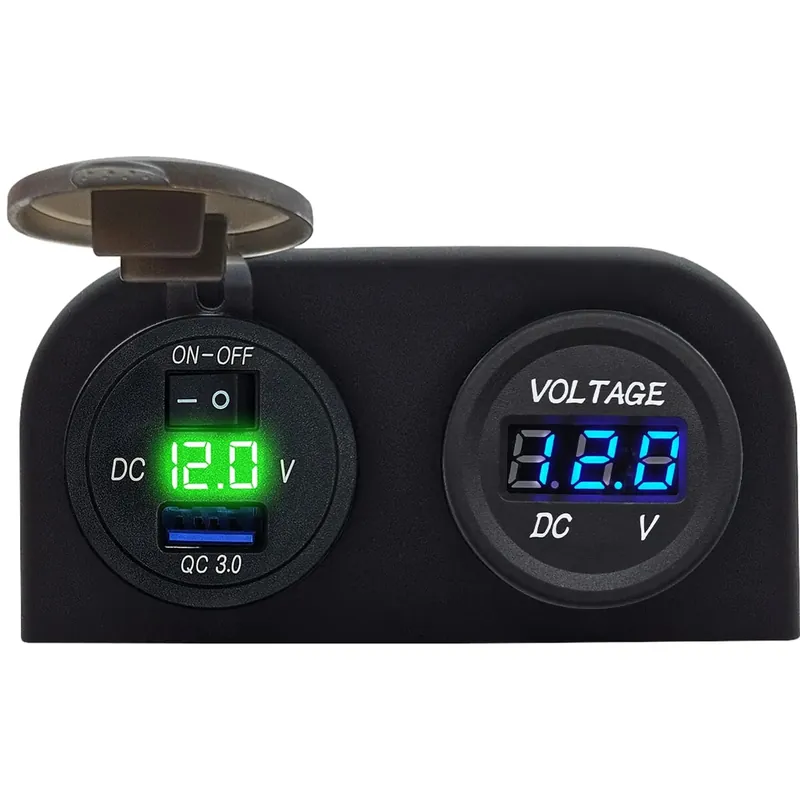 Proride 12v Usb Autolader Opbouw Met Schakelaar - 5v/2.4a - Tweevoudig Opbouw Met Voltmeter - Groen Laatste Versie