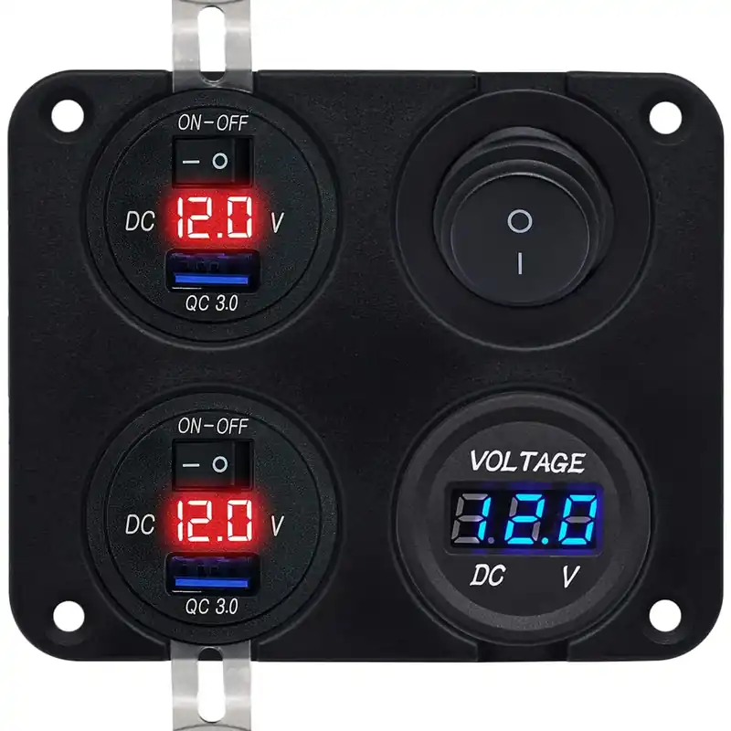 Proride 12v Usb Autolader 2 Poorten - Voltmeter En Schakelaar - Vierkant Inbouw Paneel Professioneel