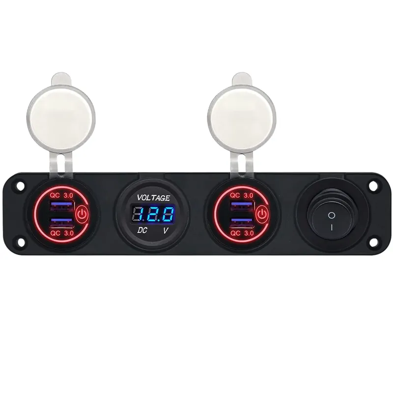Proride 12v Usb Autolader 4 Poorten - Qc3.0 - Voltmeter En Schakelaar - Viervoudig Inbouw Paneel Korting