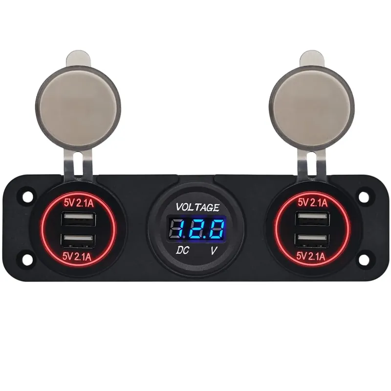 Exclusief Proride 12v Usb Autolader 4 Poorten - 5v/2.1a - P12579 - Drievoudig Inbouw Met Voltmeter