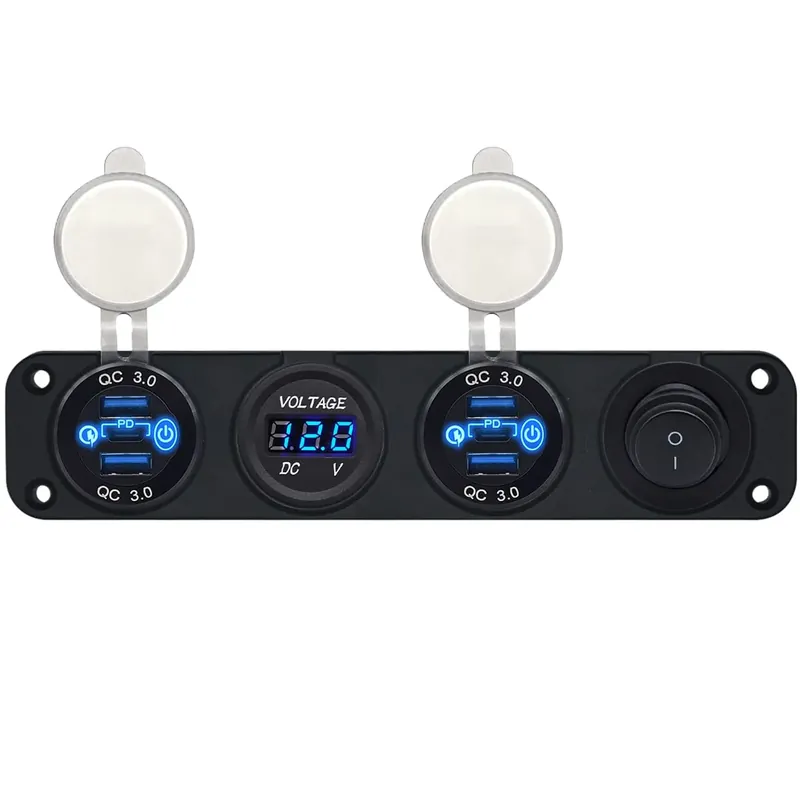 Proride 12v Usb Autolader 6 Poorten - Qc3.0 - Voltmeter En Schakelaar - Viervoudig Inbouw Paneel Tijdelijk Beschikbaar