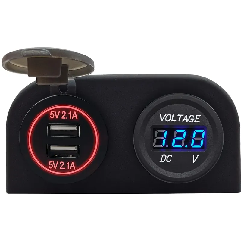 Proride 12v Usb Autolader 2 Poorten Opbouw - 5v/2.1a - Tweevoudig Opbouw Met Voltmeter - Rood Koop Online