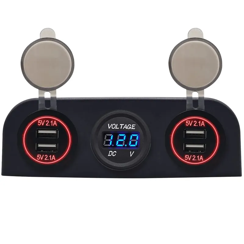 Proride 12v Usb Autolader 4 Poorten - 5v/2.1a - P12579 - Drievoudig Opbouw Paneel Met Voltmeter Lage Prijs