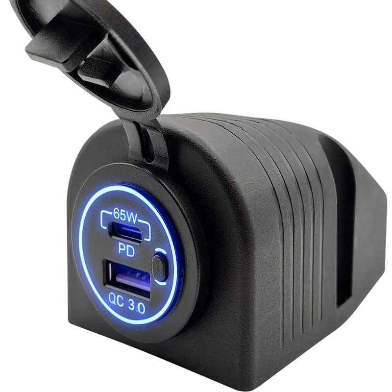 Alleen Vandaag Proride 12v Usb/usb C Stopcontact 2 Poorten Opbouw Met Schakelaar - 65w - Qc3.0 - Usb Autolader,
