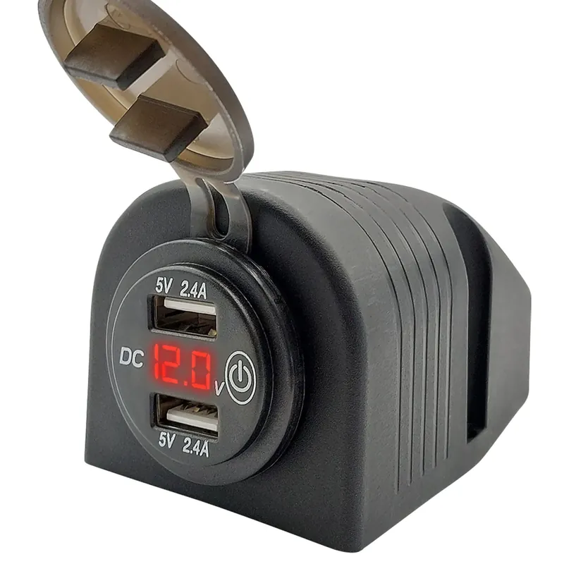 Wereldwijde Verzending Proride 12v Usb Stopcontact 2 Poorten Opbouw Met Schakelaar/voltmeter - 5v/2.4a - Usb Autolader,