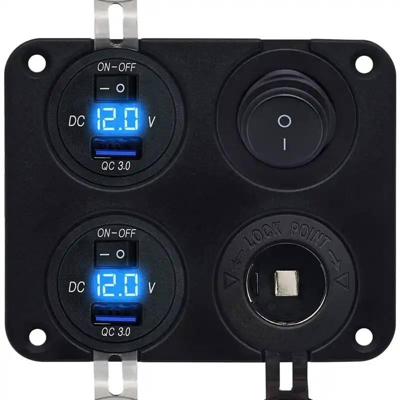 Direct Verzonden Proride 12v Usb Autolader 2 Poort - 5v/2.4a - Schakelaar En 12v Sigaretten Stopcontact - Vierkant