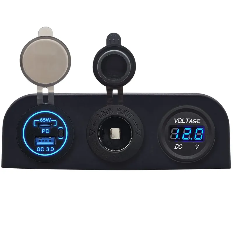 Merkproduct Proride 12v Usb Autolader 2 Poorten - 65w/qc3.0 - Voltmeter En 12v/24v Sigarettenplug - Drievoudig
