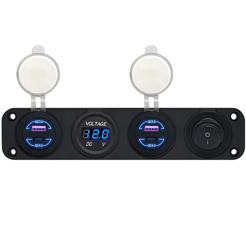 Populair Proride 12v Usb Autolader 4 Poorten - Qc4.0 - Voltmeter En Schakelaar - Viervoudig Inbouw Paneel
