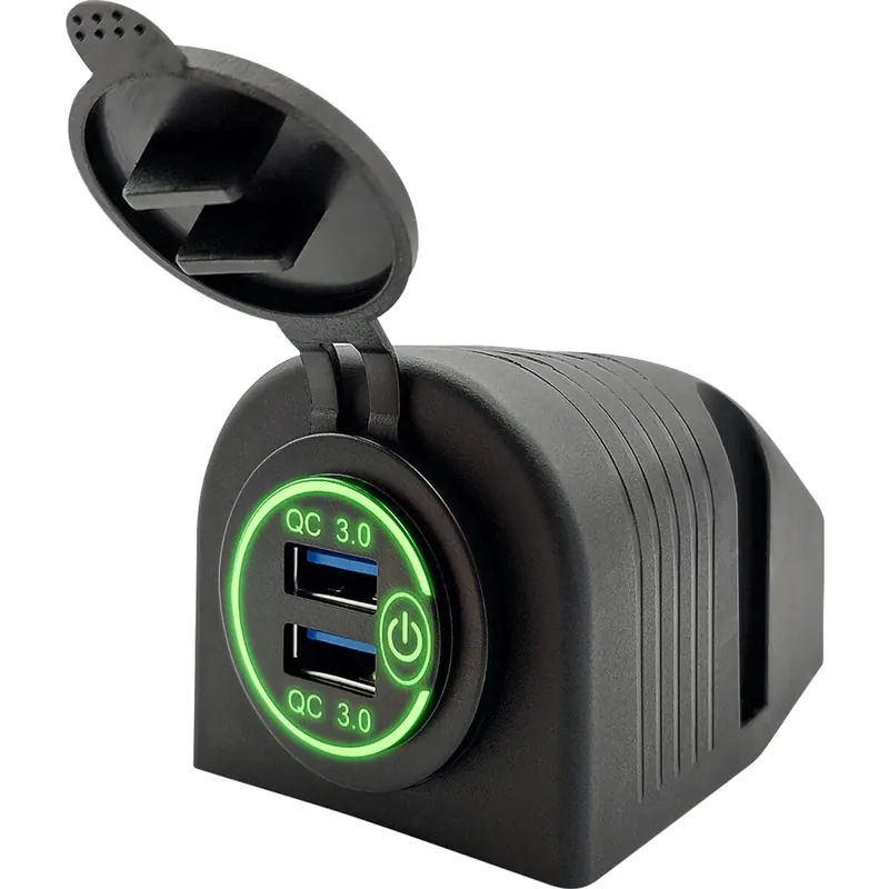 Hoge Kwaliteit Proride 12v Usb Stopcontact 2 Poorten Opbouw Met Schakelaar - Qc3.0 - Pusb1qc-g - Usb Autolader,