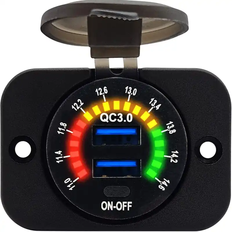 Geld-Terug-Garantie Proride 12v Usb Stopcontact 2 Poorten Inbouw Met Schakelaar/voltmeter - Qc3.0 - Usb Autolader, Boot