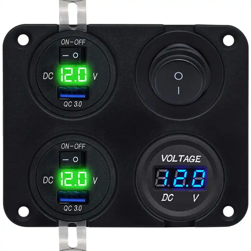 Proride 12v Usb Autolader 2 Poort - 5v/2.4a - Voltmeter En Schakelaar - Vierkant Inbouw Paneel Handgemaakt