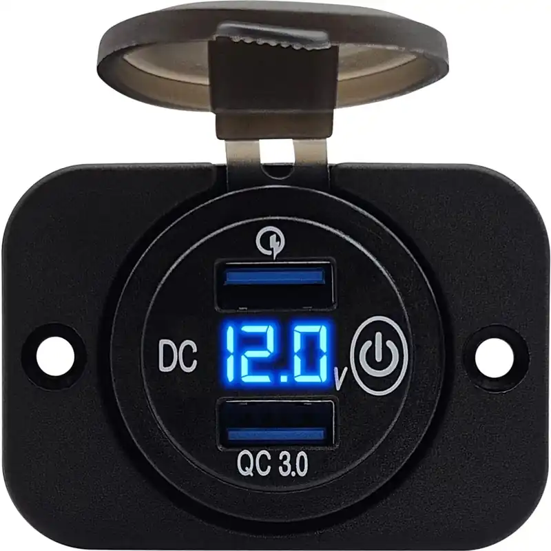 Proride 12v Usb Stopcontact 2 Poorten Inbouw Met Schakelaar En Voltmeter - Qc3.0 - Usb Autolader, Origineel