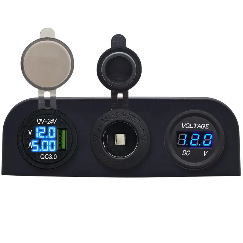 Koopje Proride 12v Usb Autolader 1 Poort - Voltmeter En 12v/24v Sigarettenplug - Drievoudig Opbouw Paneel