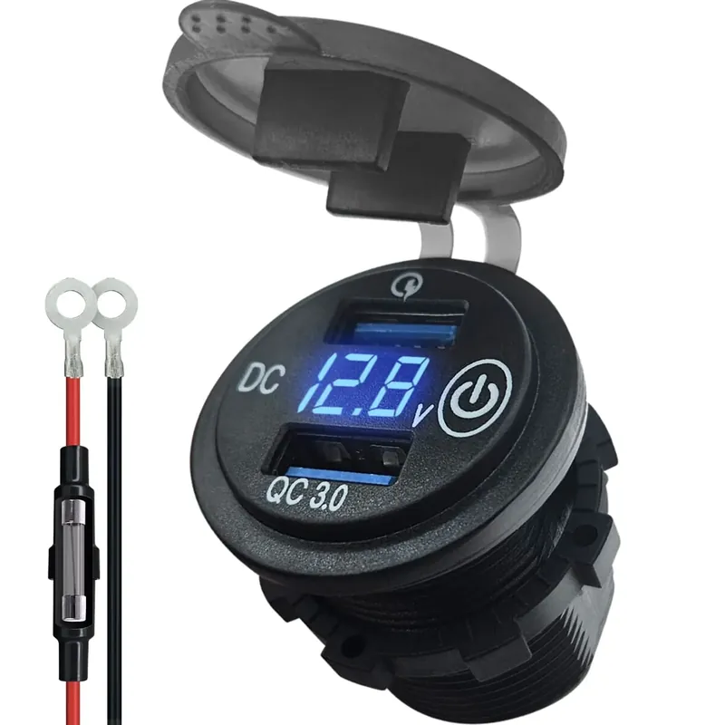 Topkwaliteit 12v Usb Autolader 2 Poorten Inbouw Met Schakelaar/voltmeter/aansluitkabel - Qc3.0 - Usb Stopcontact