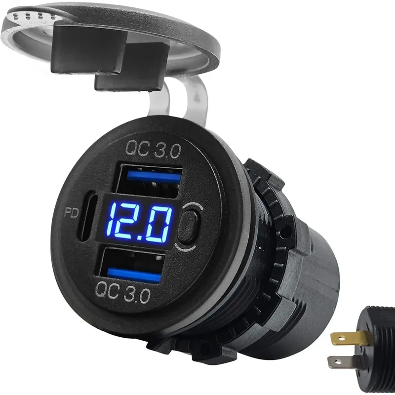 Actieprijs 12v Usb C Autolader 3 Poorten Inbouw Met Schakelaar/voltmeter - Qc3.0 - Usb Stopcontact Auto, Boot