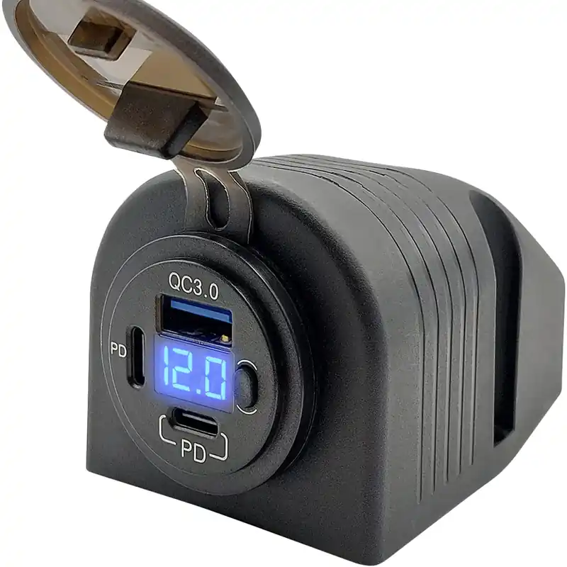 Actieprijs Proride 12v Usb C Stopcontact 3 Poorten Opbouw Met Schakelaar/voltmeter - Qc3.0 - Usb C Autolader,