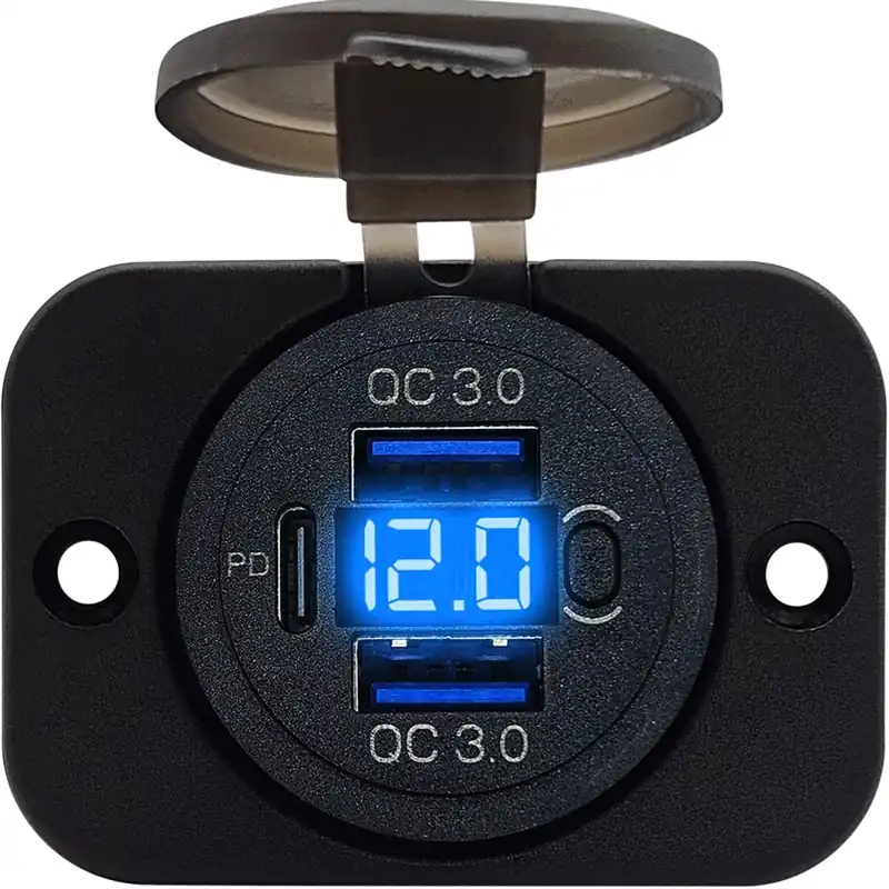 Hete Deal Proride 12v Usb C Stopcontact 3 Poorten Inbouw Met Schakelaar/voltmeter - Qc3.0 - Usb Autolader,