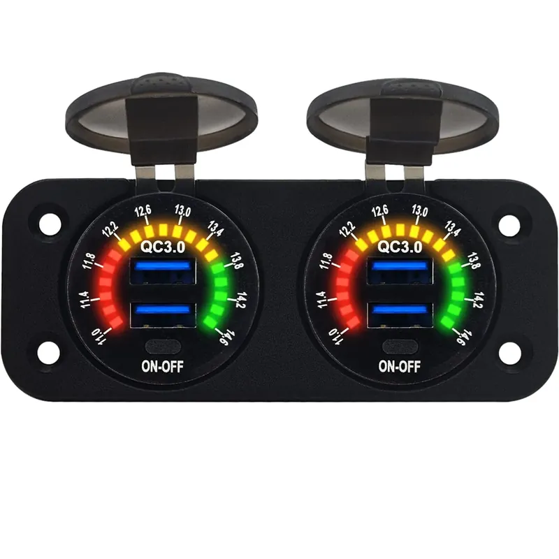 Proride 12v Usb Stopcontact 4 Poorten Met Schakelaar/voltmeter - Tweevoudig Inbouw - Qc3.0 - Usb Direct Beschikbaar