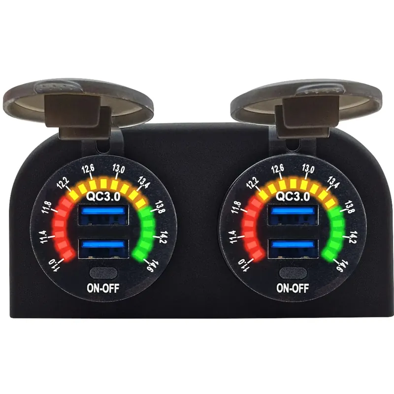 Proride 12v Usb Stopcontact 4 Poorten Met Schakelaar/voltmeter - Tweevoudig Opbouw - Qc3.0 - Usb Snelle Levering