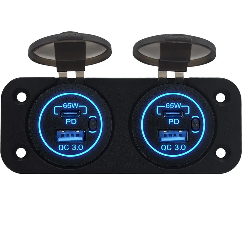 Proride 12v Usb/usb C Stopcontact 4 Poorten Met Schakelaar - Tweevoudig Inbouw - 65w - Qc3.0 - Usb Gecertificeerd