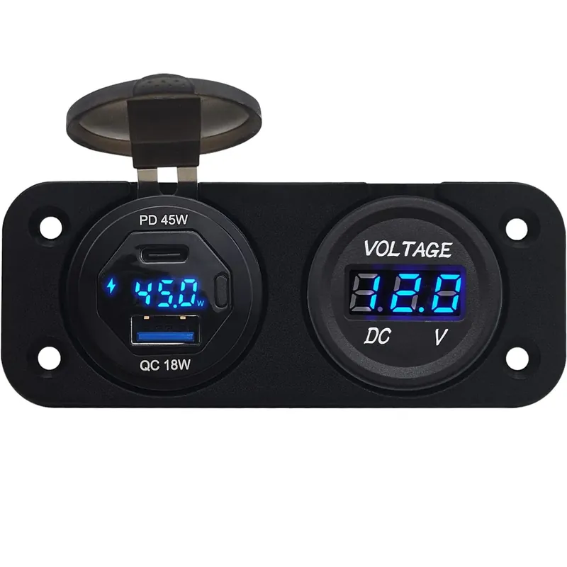 Proride 12v Usb/usb C Autolader 2 Poorten Inbouw Met Wattagemeter - 45w/qc3.0 - Tweevoudig Inbouw Nieuw