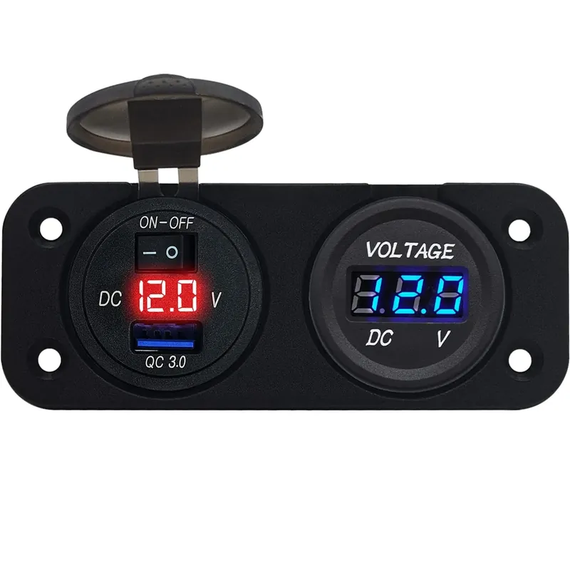 Rechtstreeks Van De Fabrikant Proride 12v Usb Autolader Inbouw Met Schakelaar/voltmeter - 5v/2.4a - Tweevoudig Inbouw Paneel -
