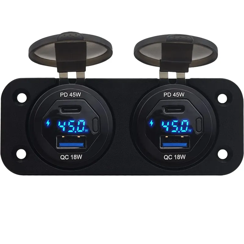 Proride 12v Usb/usb C Autolader 4 Poorten Inbouw Met Schakelaar En Wattagemeter - 45w - Qc3.0 - Koop Online