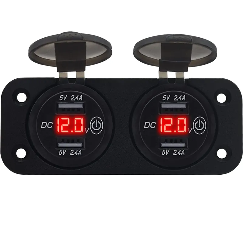 Proride 12v Usb Stopcontact 4 Poorten Met Schakelaar/voltmeter - Tweevoudig Inbouw - 5v/2.4a - Usb Nieuwe Collectie