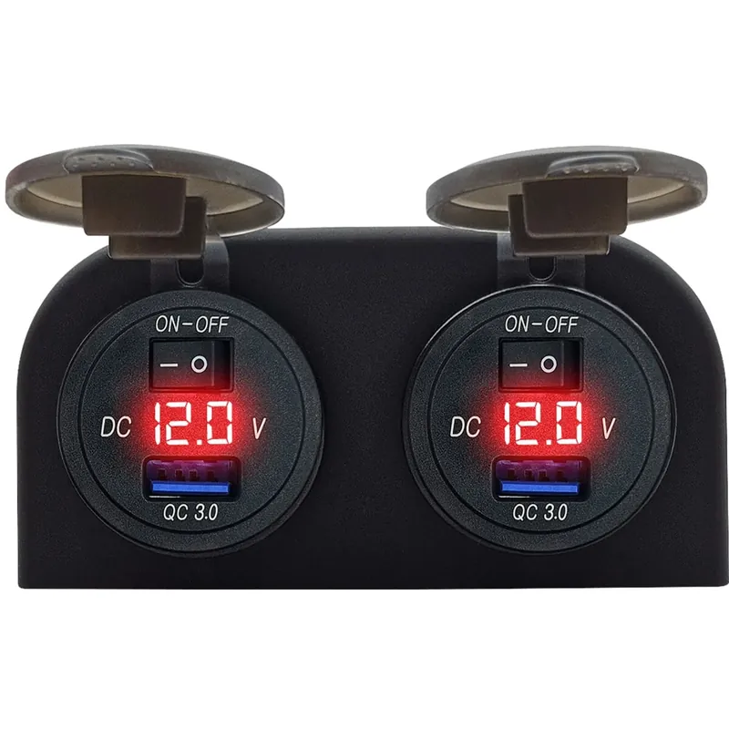 Proride 12v Usb Stopcontact Met Schakelaar/voltmeter - 5v/2.4a - Tweevoudig Opbouw - Usb Autolader, Op = Op
