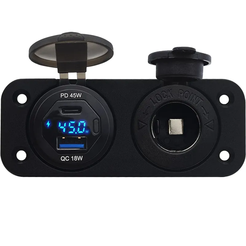Weekendaanbieding Proride 12v Usb/usb C Autolader 2 Poorten Inbouw Met Wattagemeter - 45w/qc3.0 - Met 12/24v