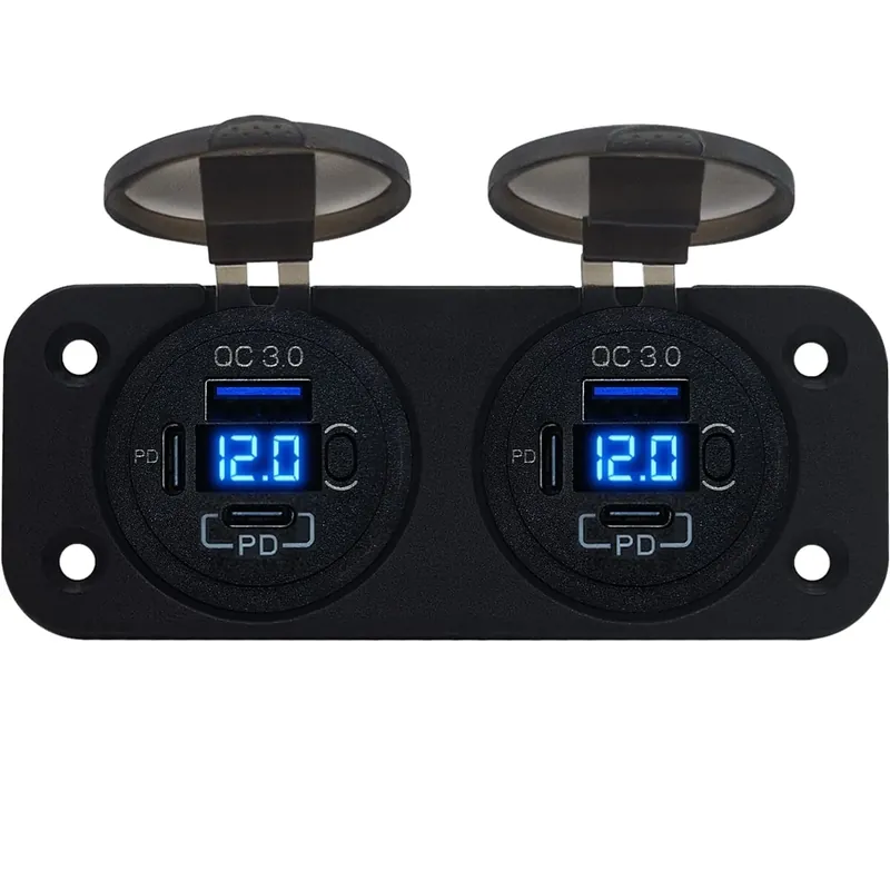 Proride 12v Usb C Stopcontact 6 Poorten Met Schakelaar/voltmeter - Tweevoudig Inbouw - Qc3.0 - Usb C Express Levering