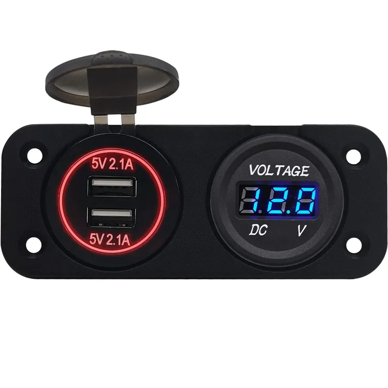 Ambachtelijk Proride 12v Usb Autolader 2 Poorten Inbouw - 5v/2.1a - Tweevoudig Inbouw Paneel - Rood