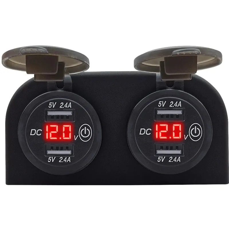 Proride 12v Usb Stopcontact 4 Poorten Met Schakelaar/voltmeter - Tweevoudig Opbouw - 5v/2.4a - Usb Beperkte Voorraad