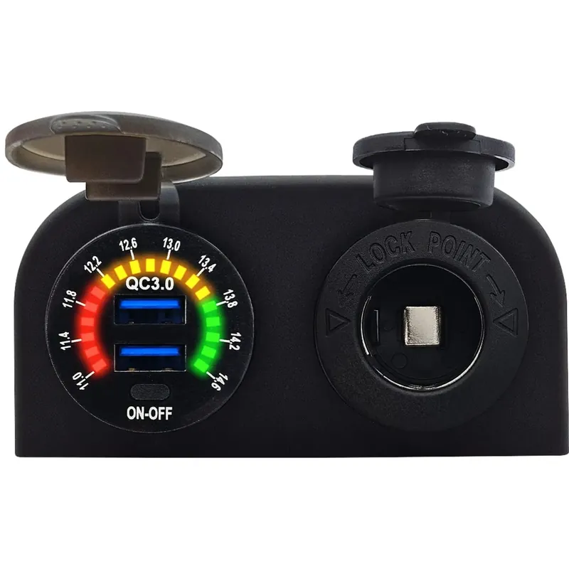 Luxe Proride 12v Usb Autolader2 Poorten Opbouw Met Schakelaar/voltmeter - Qc3.0 - Met 12/24v Sigaretten