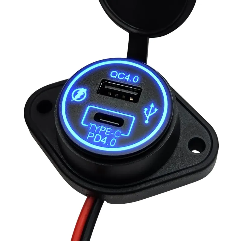 12v Usb C Autolader 2 Poorten Opbouw - Qc4.0 - Ds2076 - Usb Stopcontact Auto, Boot En Camper - Blauw Plaats Bestelling