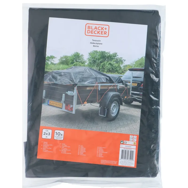 Black & Decker Afdekzeil/dekzeil Voor Aanhanger - 2x3m - Zwart Direct Verzonden