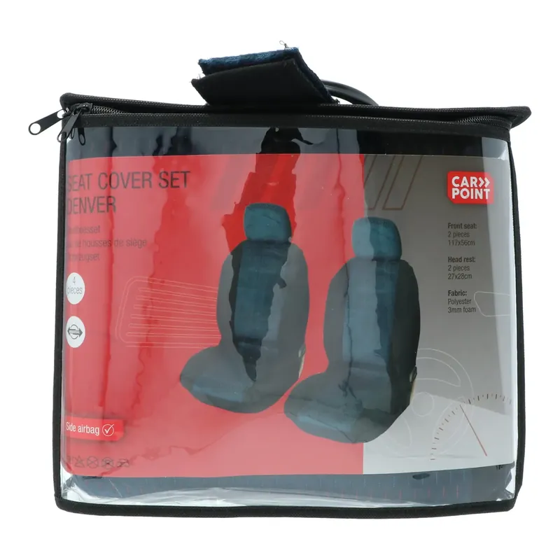 Nieuwe Collectie Carpoint Stoelhoesset Voor Denver 4 Delig Zwart/blauw