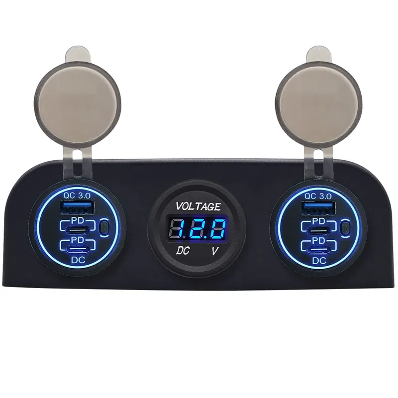 Dagaanbieding Proride 12v Usb Autolader 6 Poorten - Qc3.0 - P19171 - Drievoudig Opbouw Paneel Met Voltmeter