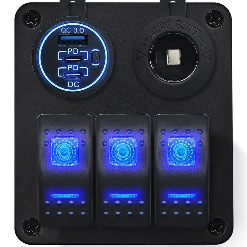 Topkwaliteit Proride Schakelpaneel 12v Voor Auto/boot - Usb/usb C Lader 3 Poorten Met Sigaretten Stopcontact -