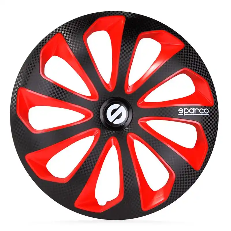 4-Delige Sparco Wieldoppenset Sicilia 14-inch zwart/rood/carbon Koopje
