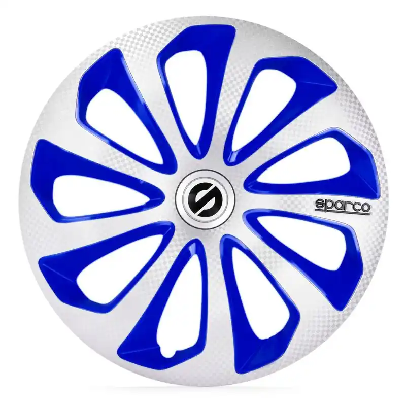 4-Delige Sparco Wieldoppenset Sicilia 15-inch zilver/blauw/carbon Hete Deal