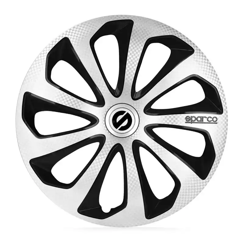 4-Delige Sparco Wieldoppenset Sicilia 16-inch zilver/zwart/carbon Beperkte Voorraad