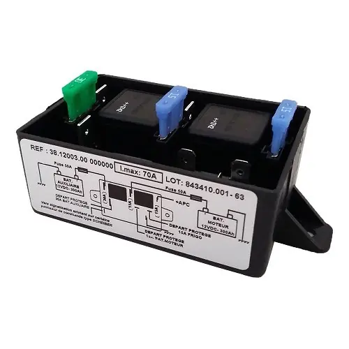 Scheiber lage capaciteit 50A /maxi 70A scheidingskoppeling - 3 accuvoedingen inclusief koelkastrelais Exclusieve Aanbieding
