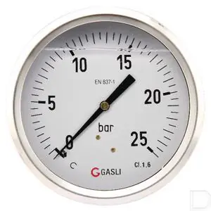 Nu Kopen Manometer Ø 100mm 0-25bar 1/2" achteraansluiting glycerine RVS